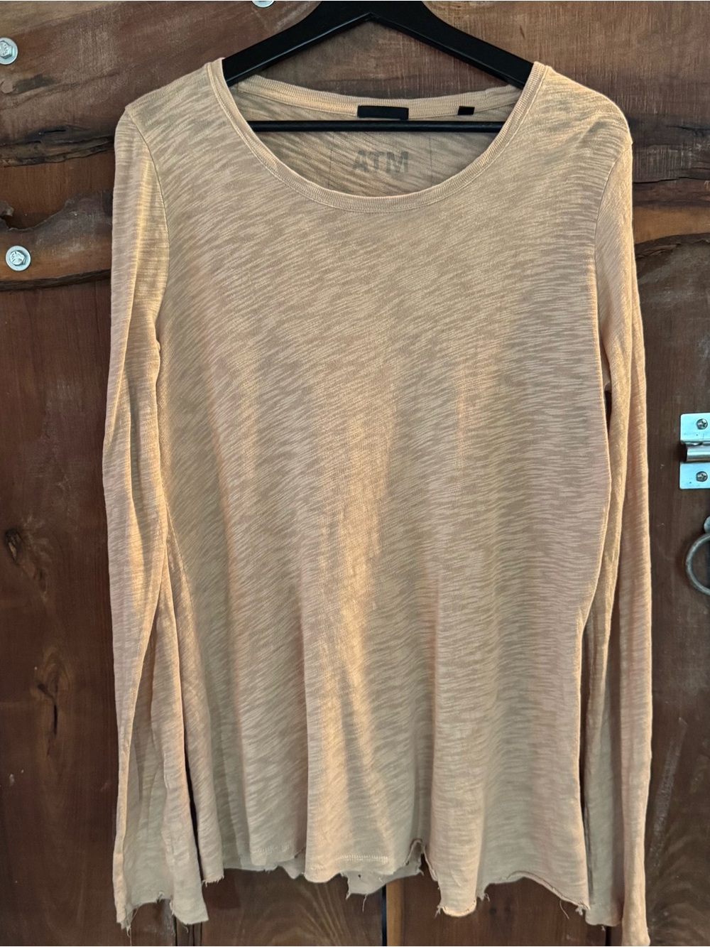 ATM Anthony Thomas Melillo Caramel Long-sleeved Distressed Tee